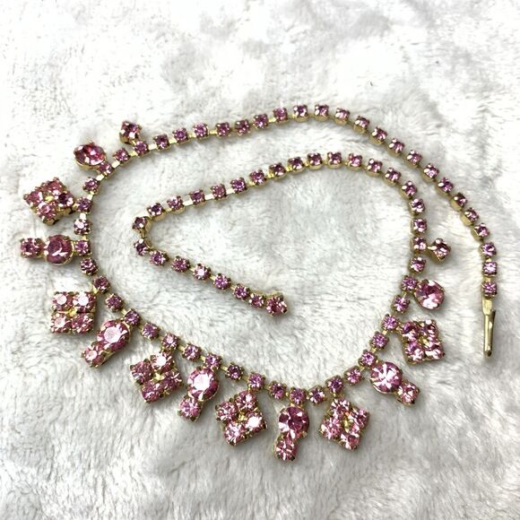 Lot 6 Vintage Pink Rhinestone Jewelry AB Stones Earrings Signed La Roco Necklace - Picture 4 of 15